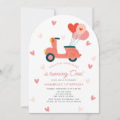 Sweetheart Pink Scooter Balloons Girl 1st Birthday Kaart (Voorkant)