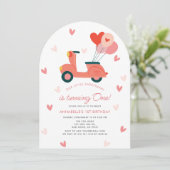 Sweetheart Pink Scooter Balloons Girl 1st Birthday Kaart (Staand voorkant)