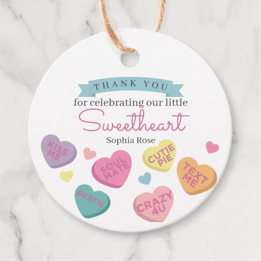 Sweetheart Snoep Verjaardag of Baby shower Favor T Bedankjes Labels (Voorkant)