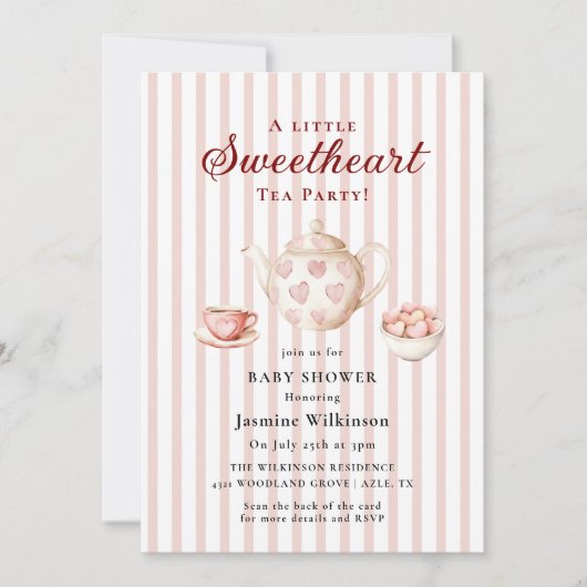 Sweetheart Tea Party Pink Stripe Baby Shower Kaart (Voorkant)