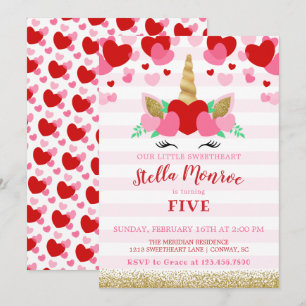 Sweetheart Valentine Unicorn Invitation Anniversai