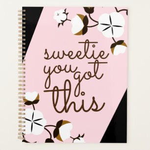 Sweetie, je hebt deze katoenbloemen en roze planner