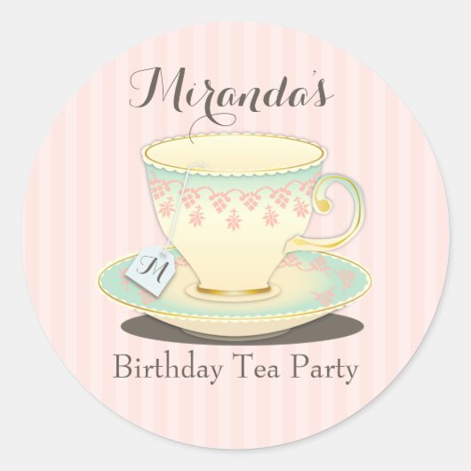 Sweetly Chic Birthday Teacup Tea Party Sticker (Voorkant)