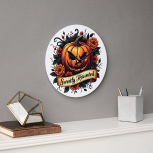 Sweetly Haunted Pumpkin Floral Halloween Grote Klok