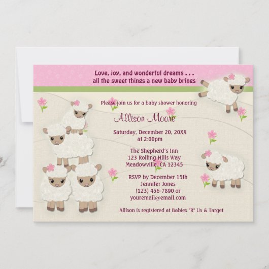 Sweets Dreams LAMB Baby shower invitation fille SD (Devant)