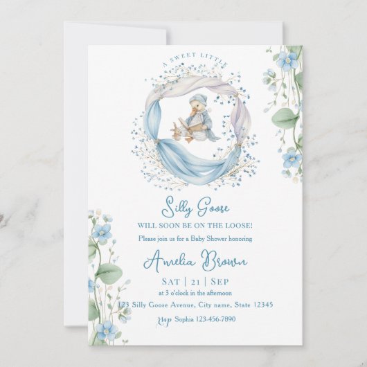 Swet Silly Goose Reading Baby Shower Invitation (Devant)