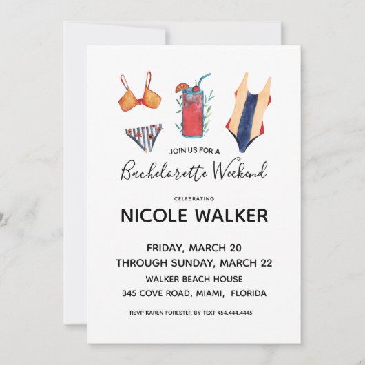 Swim Bachelorette Party Weekend Invitation Kaart (Voorkant)