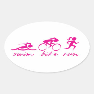 Swim Bike Run Tri Girl Ovale Sticker