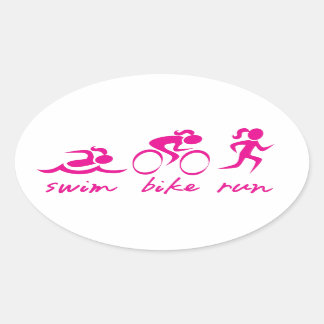 Swim Bike Run Tri Girl Ovale Sticker