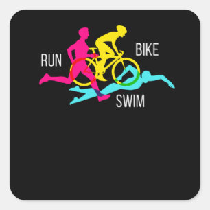 Swim Bike run Triathlon Sport Athlete Marathlete Vierkante Sticker