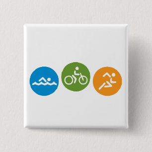 Swim Bike Run Vierkante Button 5,1 Cm