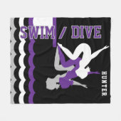 Swim Dive Team - Paars en zwart Fleece Deken (Voorkant (Horizontaal))