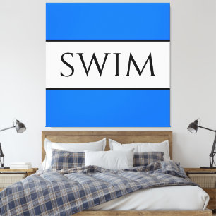SWIM Fun Helder Nautisch Blauw Wit Zomerstrepen Canvas Afdruk