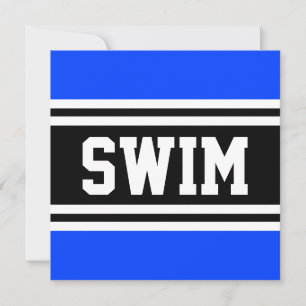 SWIM Fun Helderblauw Zwart Wit Racing Stripes Aankondiging