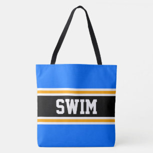 SWIM Fun Sportief Helderblauw Zwart Oranje Strepen Draagtas