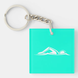 Swim Logo Acrylische Sleutelhanger met naam Turquo