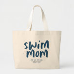 Swim mom trendy blue type personalized tote bag<br><div class="desc">Swimmer mom life! This trendy and stylish tote bag design is perfect for lugging your swim team mom gear. With room for custom text you can include last name, team name or more. Great for travel meets, lugging snacks and containing gear for practices and swim meets. Also makes a great...</div>