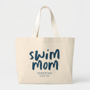 Swim mom trendy blue type personalized tote bag