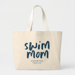 Swim mom trendy blue type personalized tote bag