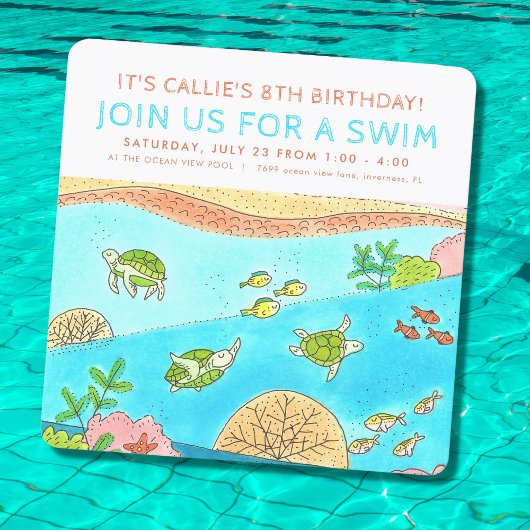 Swim Party Zee Turtles Summer Birthday Kaart