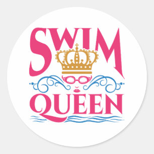 Swim Queen Swimming Swimmer Women Girls Ronde Sticker