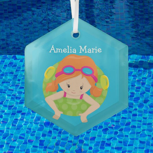 Swim Team Redhead Girl Cute Personalized Swimmer Glas Ornament