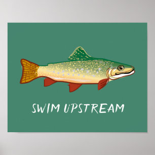 Swim Upstream Trout visart illustratie Poster