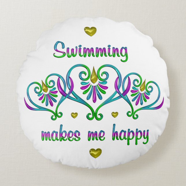 Swimming Makes Me Happy Rond Kussen (Voorkant)