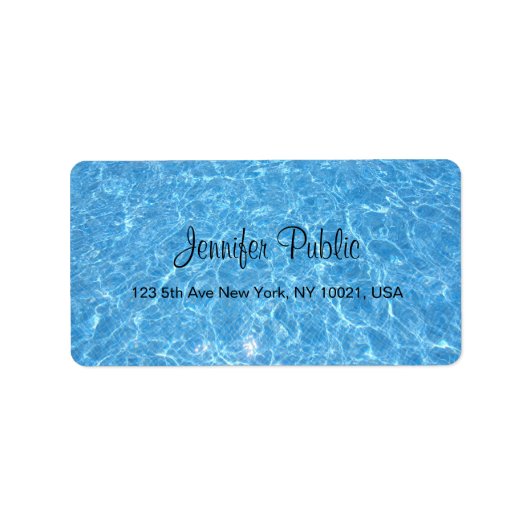 Swimmingpool Blue Aqua Handgeschreven Script Water Etiket (Voorkant)