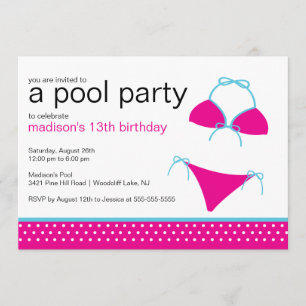Swimsuit party Birthday Invitation Kaart