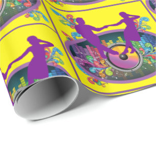 Swing dance paar op plaat en muziek beats cadeaupapier