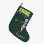 Swing like a Girl Softball Kleine Kerstsok (Voorkant (Hangend))