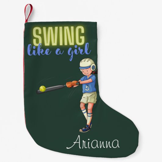 Swing like a Girl Softball Kleine Kerstsok (Voorkant)