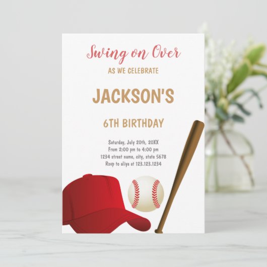 Swing On Over Baseball Invitation Anniversaire (Debout devant)