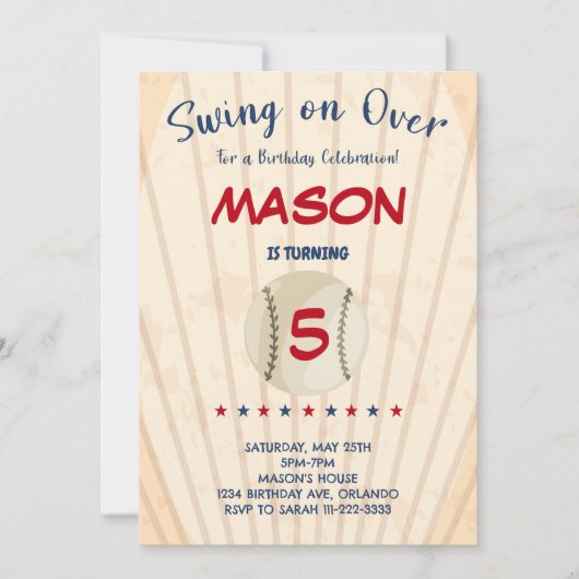Swing op over honkbal verjaardag uitnodiging (Voorkant)
