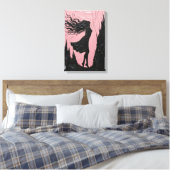 Swingend silhouet in zwart op roze canvas afdruk (Insitu (Slaapkamer))