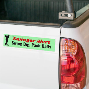 Swinger Alert Swing Big, Pack Balls Funny Golf Pun Bumpersticker