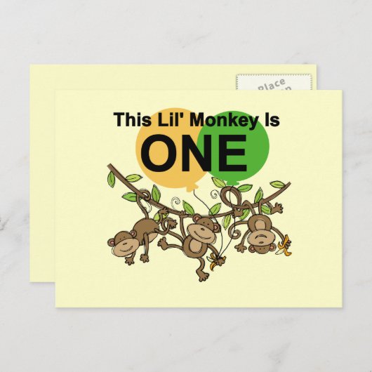 Swinging Monkeys 1e Verjaardag t shirten en gesche Briefkaart (Voorkant / Achterkant)