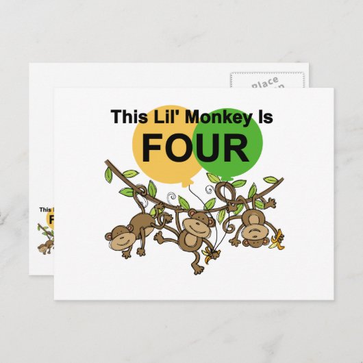 Swinging Monkeys 4e Verjaardag Tshirts en geschenk Briefkaart (Voorkant / Achterkant)