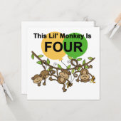 Swinging Monkeys 4e Verjaardag Tshirts en geschenk Kaart (Voorkant / Achterkant in situ)