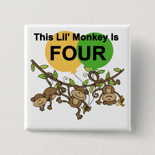 Swinging Monkeys 4e Verjaardag Tshirts en geschenk Vierkante Button 5,1 Cm