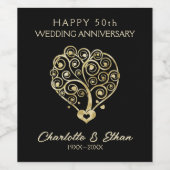 Swirl Golden Hearts Vin Étiquette (Étiquettes simples)