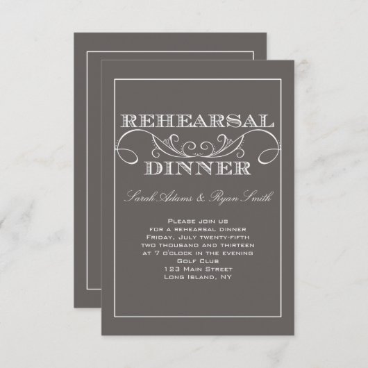 Swirl Grey Rehearsal Dinner Invitation Kaart (Voorkant / Achterkant)