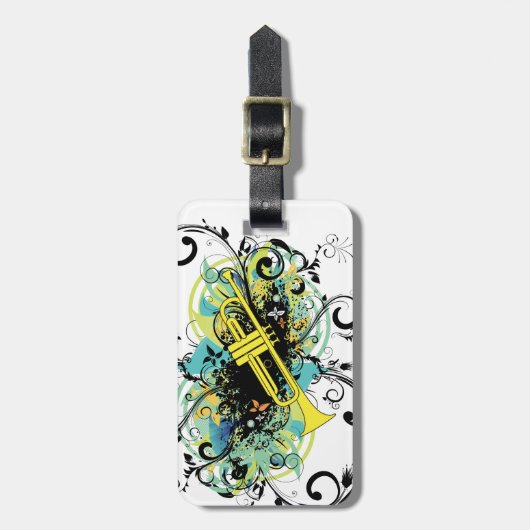 Swirl Grunge Trompet Bagagelabel (Voorkant verticaal)
