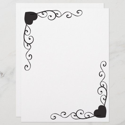 Swirl Heart Corner Border Letterhead Briefhoofd (Voorkant / Achterkant)