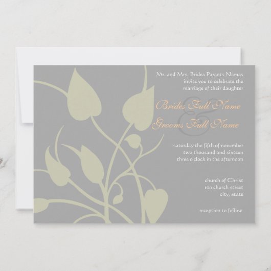 Swirl Leaves Wedding Invitation Kaart (Achterkant)