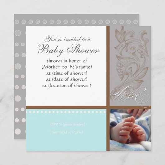 Swirl moderne n Polka Dot - Invitation de douche p (Devant / Derrière)