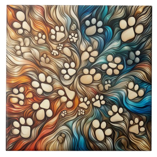 Swirl nieuwsgierig abstract canine hond poot print tegeltje (Voorkant)
