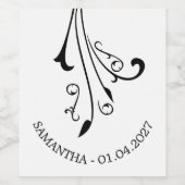 Swirl Ornament Horror Black Gothic Wijn Etiket (Enkel label)