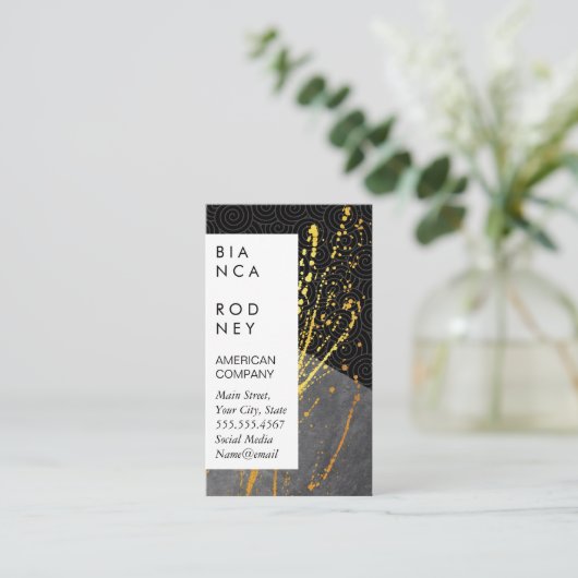 Swirl Pattern Slate Gold Spatter Visitekaartje (Staand voorkant)